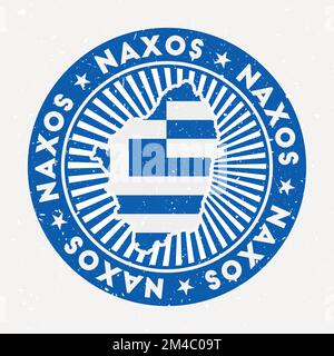 Naxos Rundstempel. Logo der Insel mit Flagge. Vintage-Abzeichen mit kreisförmigem Text und Sternen, Vektorgrafik. Stock Vektor