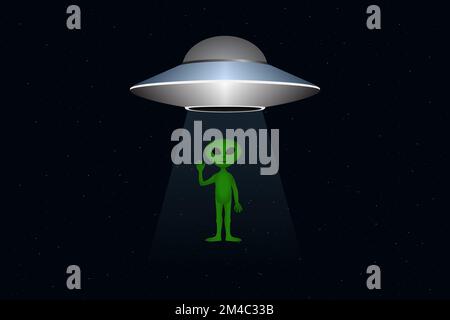 Fliegende Untertasse und Alien. Vektordarstellung. Stock Vektor