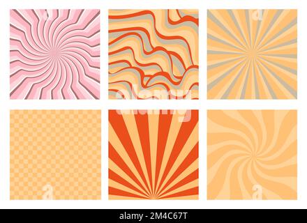 Groovy Muster mit Vektor für 70s-Gänseblümchen und 60s-lsd-Elemente. Psychedelisch, voller Wellen und Strahlen. Lustige Hüftstruktur für Papier, Stock Vektor