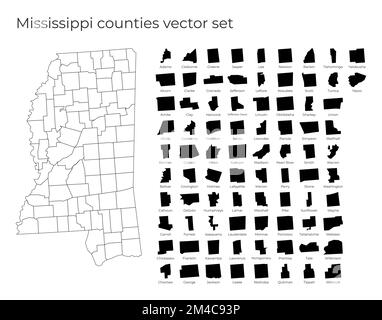 Mississippi-Karte mit Formen von Regionen. Leere Vektorkarte des US-Bundesstaates mit Bezirken. Die Grenzen des US-Bundesstaates für Ihre Infografik. Vektor-Illustration Stock Vektor