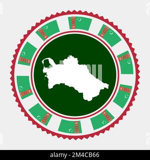 Turkmenistan Flachstempel. Rundes Logo mit Karte und Flagge Turkmenistans. Vektordarstellung. Stock Vektor
