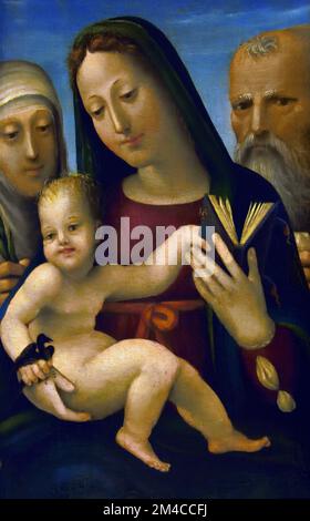 Madonna col Bambino ei Santi Caterina de Siena e Giralomo - Madonna und Kind mit der Heiligen Katharina von Siena und Jerome, von Antonio Magna christliche Kunst des 15. Jahrhunderts, Italien, Italienisch. Pinacoteca Siena Stockfoto