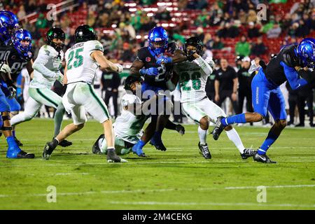 Boise State Broncos Running back Ashton Jeanty (2) läuft 10 Meter bis zur North Texas 4 Yards Linie, wobei 13:36 im 4.. Quartal in den 202 Jahren übrig sind Stockfoto