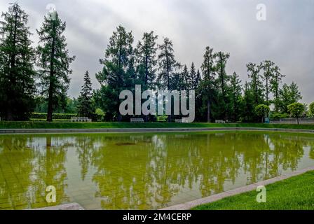 Gartenblick in der Cameron Gallery im Katharinenpalast. Gelegen In Der Stadt Tsarskoye Selo (Puschkin), St. Petersburg, Russland. 24. vom Juni 2011 Stockfoto