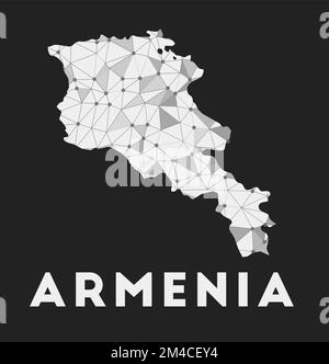 Armenien - Karte des Kommunikationsnetzes des Landes. Armenien trendiges geometrisches Design auf dunklem Hintergrund. Stock Vektor