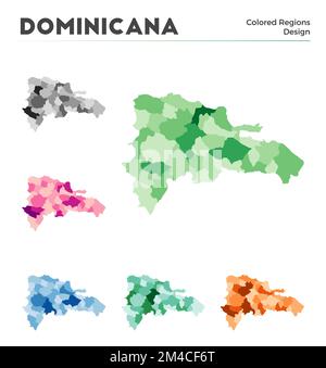 Dominicana Kartensammlung. Borders of Dominicana für Ihre Infografik. Farbige Länderregionen. Vektordarstellung. Stock Vektor