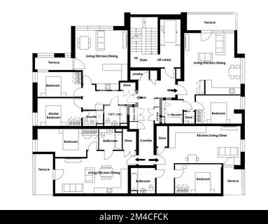 Bilder des Hotellogos. Schwarzes Linien-Symbol für Haus. Symbol Grundriss. Beliebtes Medienelement. Immobiliensymbol. Stockfoto