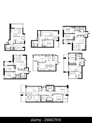 Bilder des Hotellogos. Schwarzes Linien-Symbol für Haus. Symbol Grundriss. Beliebtes Medienelement. Immobiliensymbol. Stockfoto