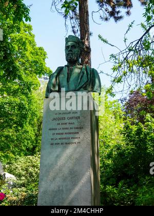 Die Büste von Jacques Cartier war ein französisch-bretonischer Meeresforscher für Frankreich. Der erste Europäer, der den Golf von Saint Lawrence und den Fluss, Paris, beschreibt. Stockfoto