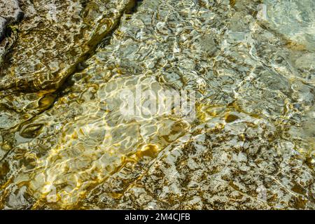 Sonniges Wasser, Felsen entlang der Küste des Lake Huron, Bruce Peninsula National Park, Grotto Trail, Ontario, Kanada Stockfoto