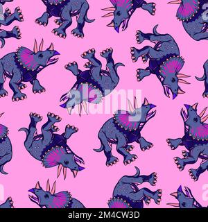 triceratops-Farbmuster auf pinkfarbenem Hintergrund. Vektordarstellung Stock Vektor
