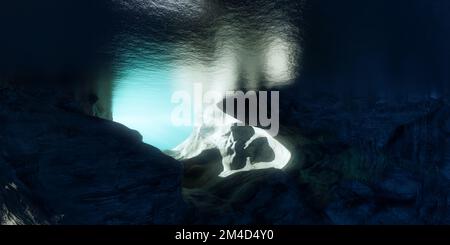 Raue Landschaft Unterwasser Dunkle Szene in der Höhle. See oder Meerwasser. Hintergrund Natur Stockfoto
