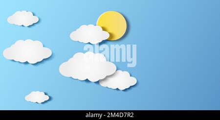 Vektordarstellung der Sonne am blauen Himmel mit Wolken Stock Vektor