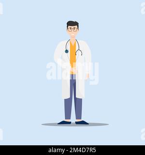 Männlicher Arzt trifft Patienten. Vektordarstellung. Für Umschläge und Broschüren, Werbebroschüren, soziale Netzwerke. Stock Vektor