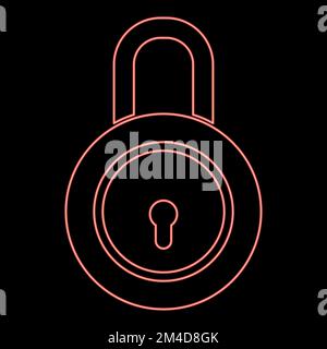 Neon-Schloss Vorhängeschloss-Symbol Schwarz-Farbe Vektor-Illustration flaches Bild einfaches Bild Rot-Farbe Vektor-Illustration Bild flaches Licht Stock Vektor