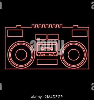 Neon-Kassettenrecorder Mobile Stereomusik-Symbol Schwarz Farbvektor Abbildung flaches Bild einfaches Bild Rot Farbvektor Abbildung flach Stock Vektor