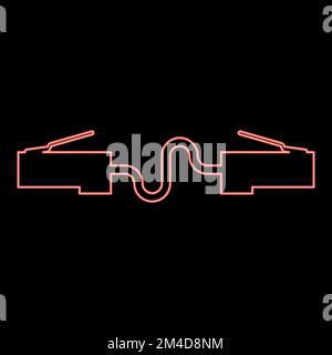 Neon-Netzwerkanschluss Patchkabel Ethernet-Kabel LAN-Kabel Symbol schwarz Farbvektor Abbildung flaches Bild einfache Abbildung rot Farbvektor Abbildung Stock Vektor