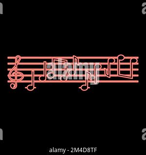 Neon Note Fret Notes Symbol Schwarz Farbe Vektor Illustration flaches Bild einfaches Bild Rot Farbe Vektor Illustration Bild flaches Licht Stock Vektor