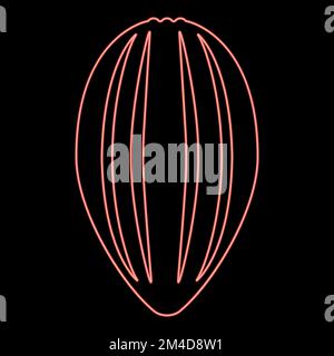 Neonkakao bob pod Kakao Fruchtschale Schokoladensamen Symbol schwarz Vektor Illustration flacher Stil einfaches Bild rot Vektor Illustration Bild Stock Vektor