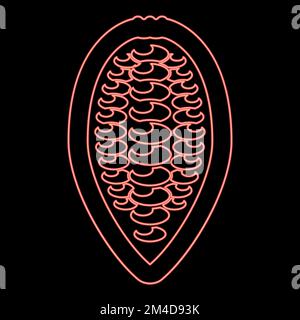 Neon Kakao bob Beans Kakaofrucht Schokoladensamen Symbol Schwarz Farbvektor Illustration flaches Bild einfaches Bild Rot Farbvektor Illustration Bild Stock Vektor