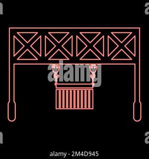 Neon-Hafenlader Eisenbahnkran mit Frachthubwerk Logistiktechnologie Terminal Service Symbol schwarz Vektor Abbildung flach Stock Vektor