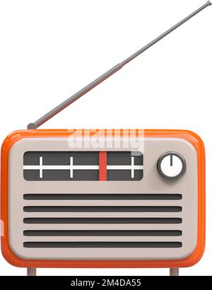 3D realistisches orangefarbenes, altes Retro-Radio-Tuner-Empfängersymbol. National World Radio Day. Cartoon-Vektordarstellung isoliert Stock Vektor