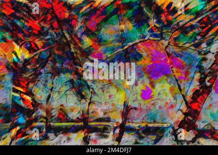 ZEITGENÖSSISCHE KUNST: Spaziergänge zwischen Bäumen Stockfoto