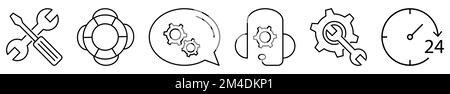 Symbolgruppe für Kundendienst und Support. Vektordarstellung isoliert auf weißem Hintergrund Stock Vektor