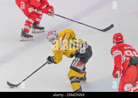 Lausanne, Schweiz. 12.. Februar 2022. Tristan Scherwey von SC Bern (10) ist während des letzten Spiels von 2022 in Aktion. Das letzte Spiel von 2022 zwischen den Lions Lausanne HC und den Bears SC Bern fand in der Vaudoise Arena in Lausanne in der Olympischen Hauptstadt statt. (Foto: Eric Dubost/Sipa USA) Guthaben: SIPA USA/Alamy Live News Stockfoto