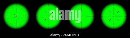 Verschiedene Waffen Nachtsicht, Scharfschützengewehr optische Scopes. Jagdgewehr-Sucher mit Fadenkreuz. Ziel, schießen Marke Symbol. Militärisches Zielschild Stock Vektor