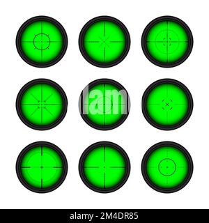 Verschiedene Waffen Nachtsicht, Scharfschützengewehr optische Scopes. Jagdgewehr-Sucher mit Fadenkreuz. Ziel, schießen Marke Symbol. Militärisches Zielschild Stock Vektor