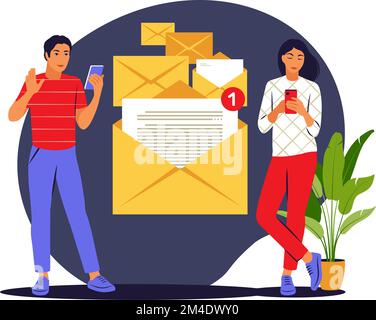 E-Mail und Messaging. Neue E-Mail-Nachricht. Vektordarstellung. Flach Stock Vektor