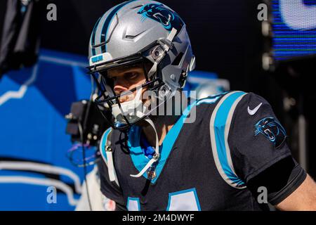 Charlotte, NC, USA. 18.. Dezember 2022. Sam Darnold (14), Quarterback der Carolina Panthers, übernimmt den Platz für den NFL-Wettkampf gegen die Pittsburgh Steelers in Charlotte, NC. (Scott Kinser/Cal Sport Media). Kredit: csm/Alamy Live News Stockfoto