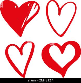 Handgezeichnete rote Herzen. Designelemente für den Valentinstag. Tinte und Pinsel. Vektordarstellung. Flach Stock Vektor