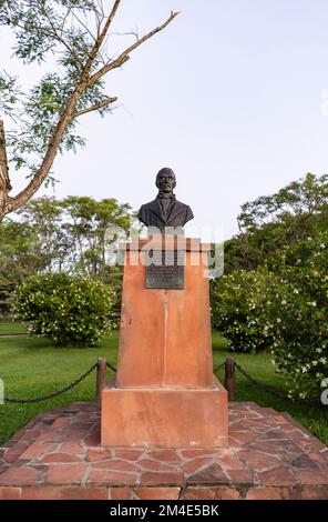 COLONIA CARLOS PELLEGRINI, CORRIENTES, ARGENTINIEN - 20. NOVEMBER 2021: Büste des General Jose von San Martin auf dem Hauptplatz von Colonia Carlos Pell Stockfoto