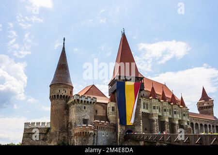 Corvin Castle, oder Hunyad Castle ist eine gotische Burg in Siebenbürgen, Rumänien Stockfoto