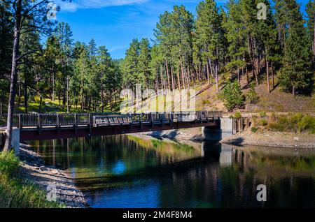 Brücke über Pactola Lake, Pennington County, South Dakota, USA Stockfoto