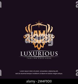 AM-Anfangsbuchstabe Luxus Ziergegenstand Gold Monogramm Logo-Vorlage Vektor. Stock Vektor