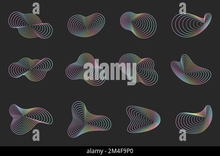 Abstrakte Topographie Kreise. Organische neonfarbene Texturformen. Vektordarstellung holografische Illustrationen Set. Stock Vektor