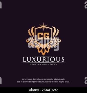 CG Anfangsbuchstabe Luxus Ziergegenstand Gold Monogramm Logo-Vorlage Vektor. Stock Vektor