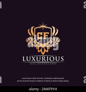 CF Anfangsbuchstabe Luxus Ziergegenstand Gold Monogramm Logo-Vorlage Vektor. Stock Vektor