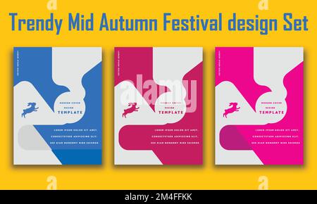Trendy Mid Autumn Festival Design Set von Hintergründen, Grußkarten, Plakate Stock Vektor