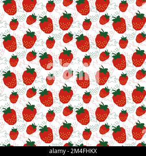 Muster mit roten Gartenerdbeeren auf weißem Hintergrund. Vektordarstellung. Stock Vektor