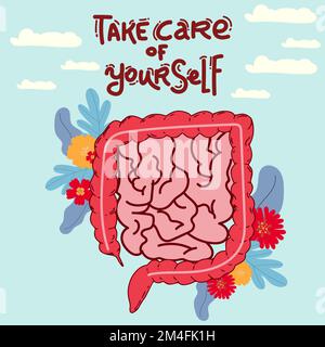 Realistische Flachvektordarstellung des dünn- und Dickdarms. Menschliches inneres Organ, Verdauungstrakt. Vektordarstellung isoliert auf weißem Hintergrund Stock Vektor