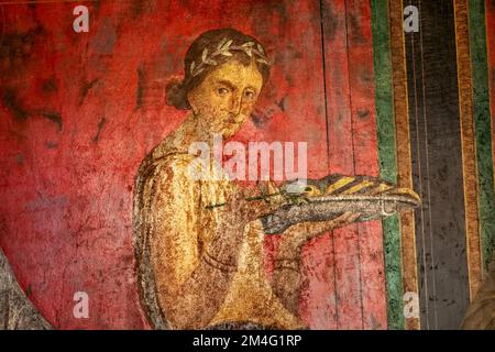 Das antike römische Fresko in Pompeji zeigt ein Detail des Mysterienkults des Dionysos Stockfoto