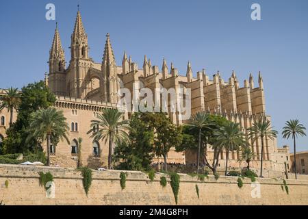 Südansicht der Kathedrale, Catedral de Palma de Mallorca, Palma, Mallorca, Spanien Stockfoto