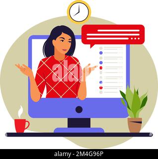 Webinar-Konzept. Online-Schulungen. Videokonferenz oder Vortrag. Vektorgrafik. Flach Stock Vektor