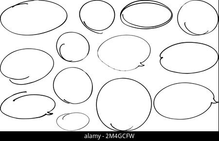 Stellen Sie handgezeichnete Ovale, Stiftkreise ein. Kreis zum Hervorheben von Text. Vektorgrafik. Stock Vektor