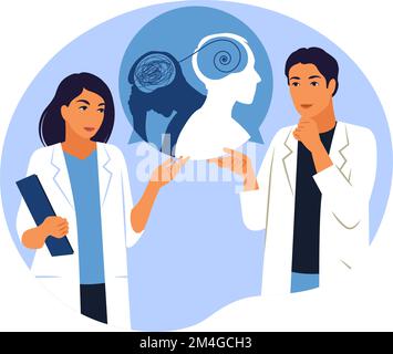 Psychisches Konzept der bipolaren Störung. Stimmungsstörung. Praktizierende Ärzte konsultieren und diagnostizieren. Vektordarstellung. Flach. Stock Vektor