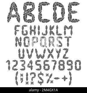 Alphabet, Buchstaben, Zahlen und Zeichen von Blättern. Isolierte Vektorobjekte auf weißem Hintergrund. Stock Vektor